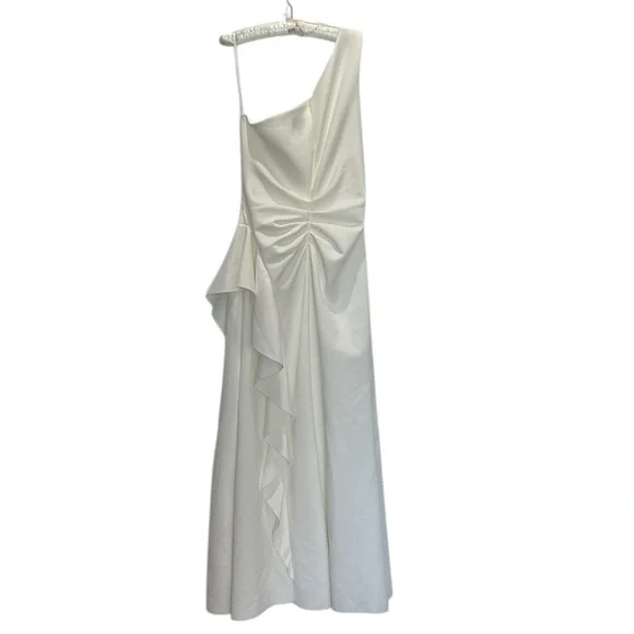 Exscape Flo One Shoulder Ruffle Dress Ivory Formal Spring Summer Event Size 16 - Picture 4 of 9